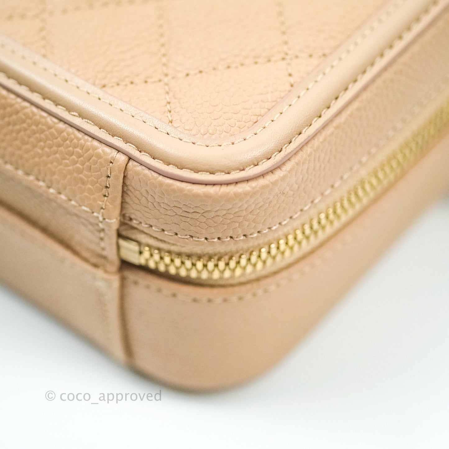 Chanel Quilted Small CC Filigree Vanity Case Beige Beige Caviar