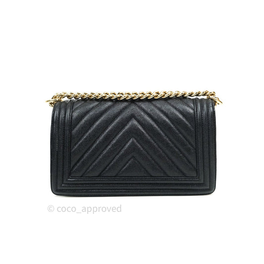 Chanel Boy Chevron Medium Black Caviar Gold Hardware