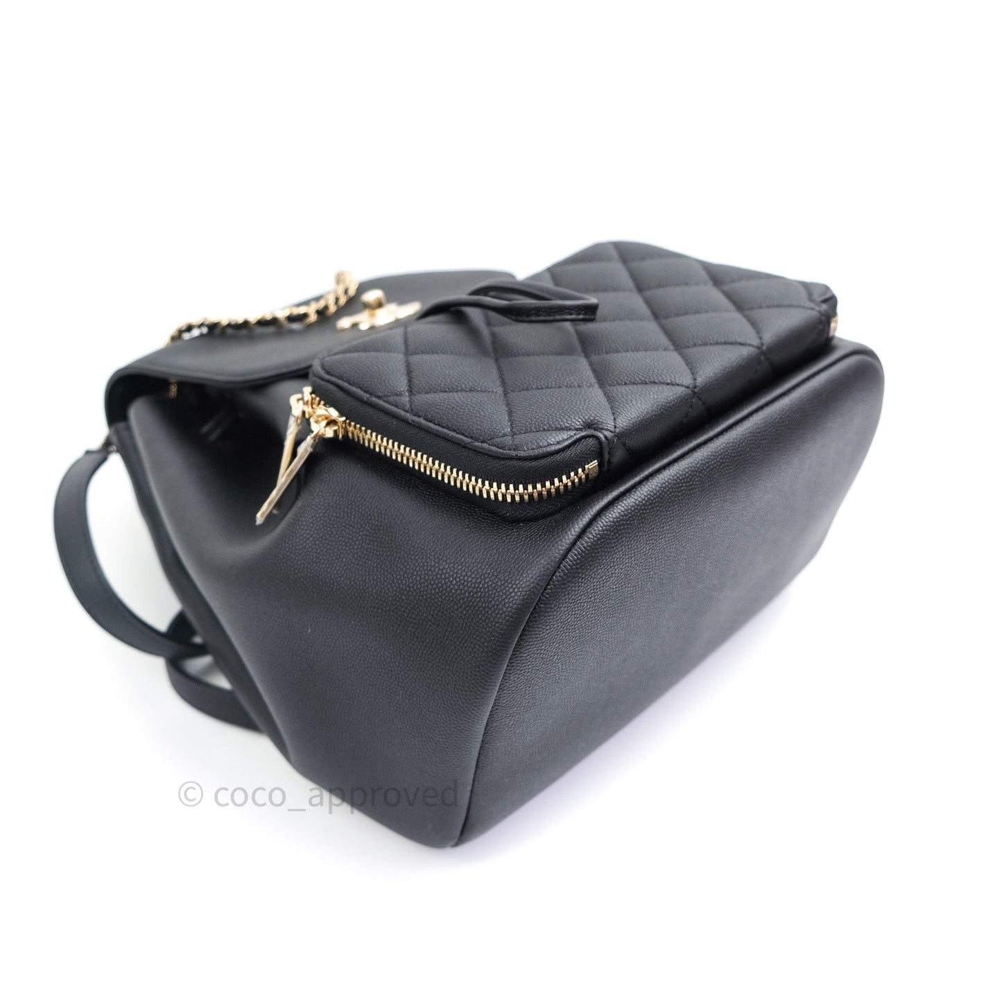 Chanel Quilted Business Affinity Backpack Black Caviar Light Gold Hardware