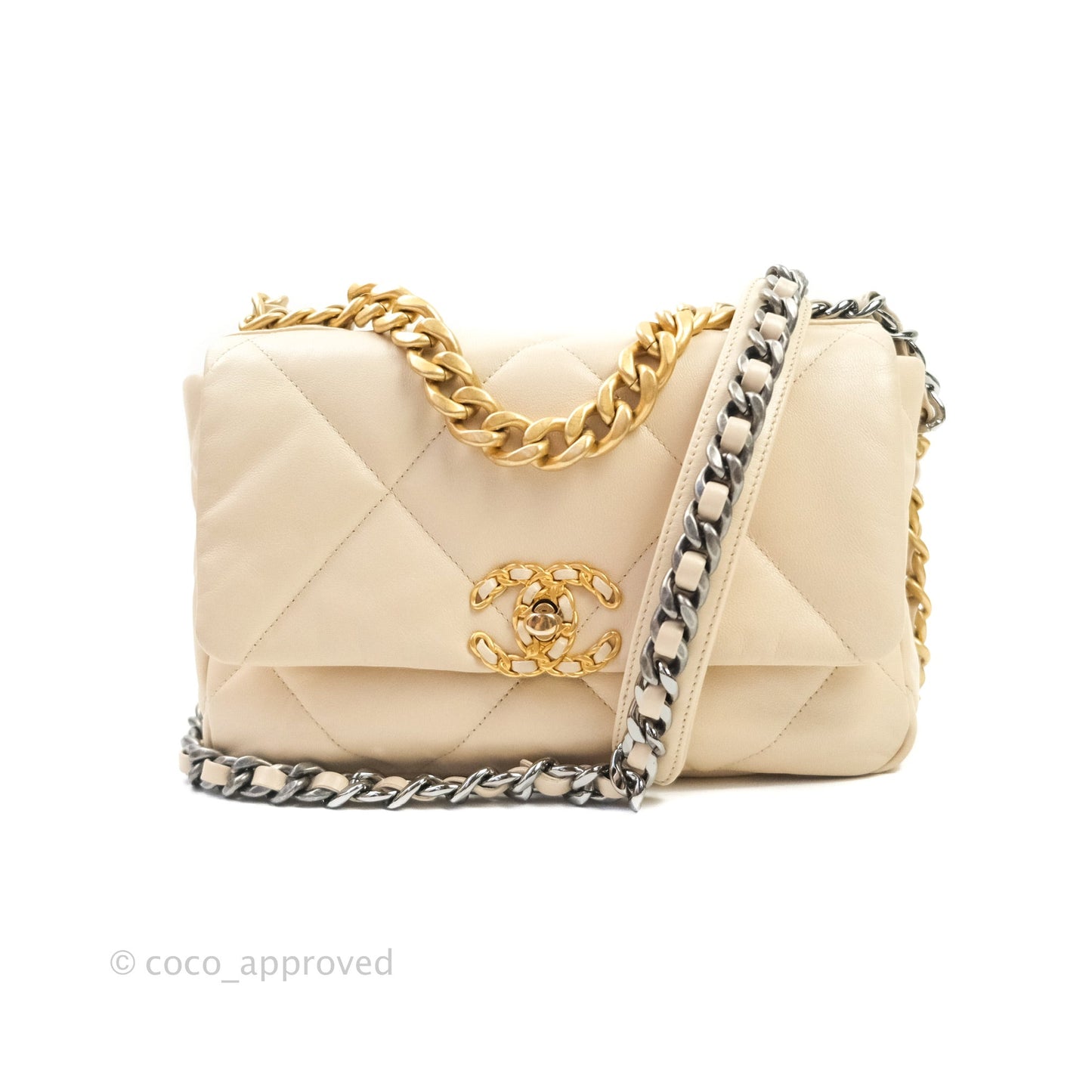 Chanel 19 Small Beige Goatskin Mixed Hardware