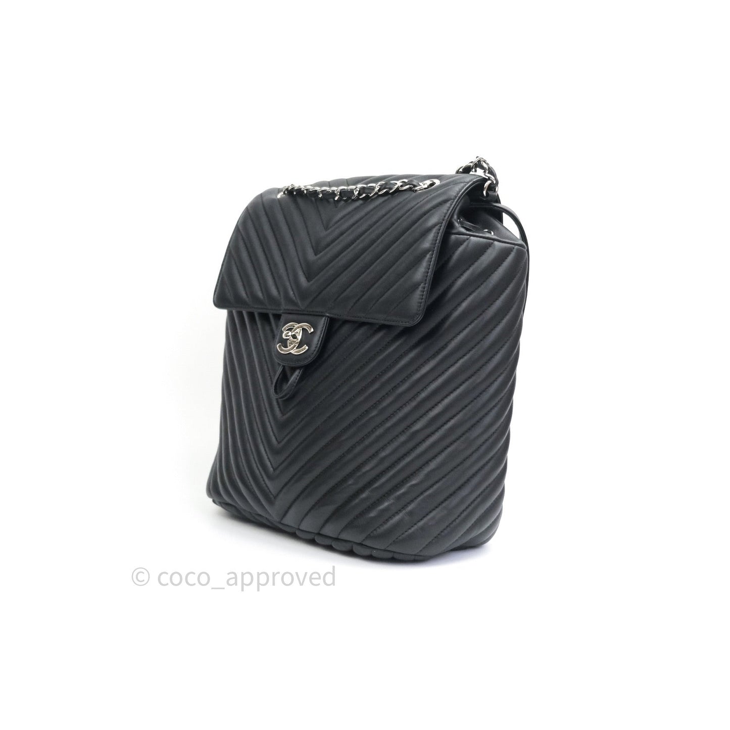 Chanel Calfskin Chevron Small Urban Spirit Backpack Black Silver Hardware
