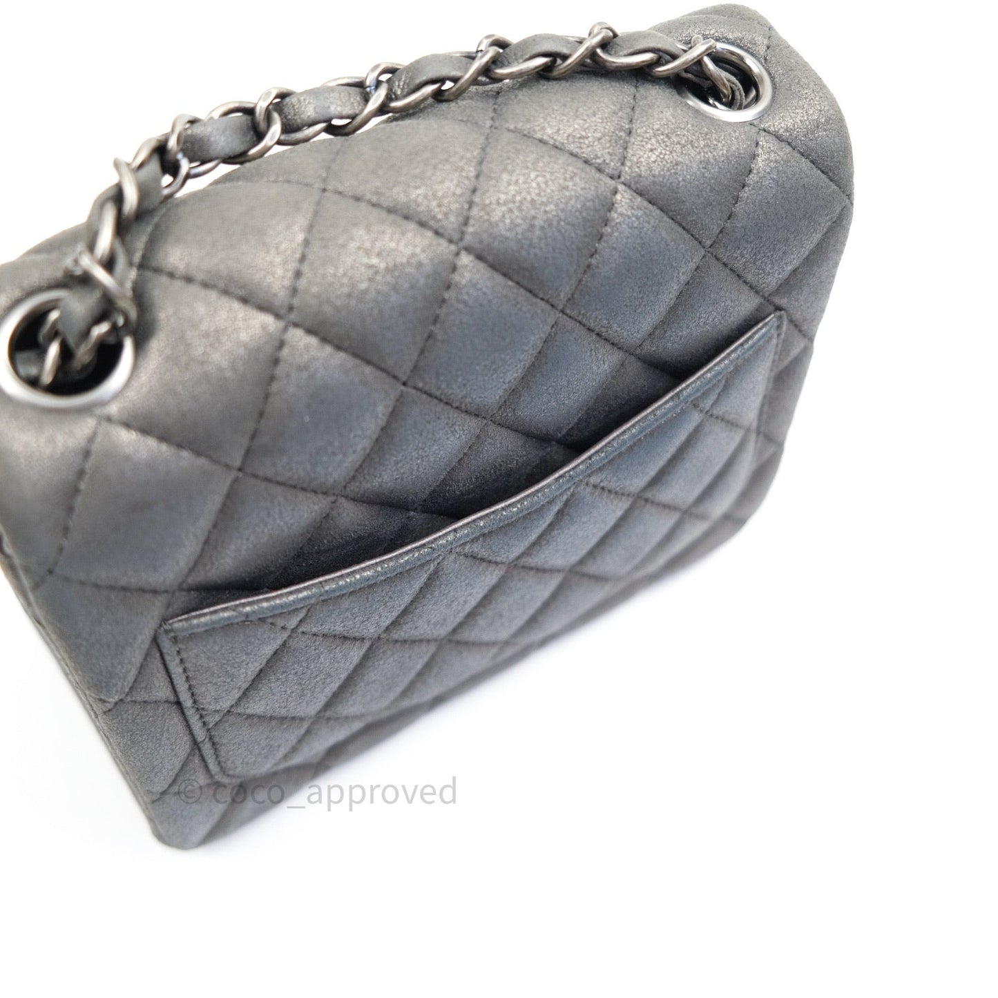 Chanel Mini Square Charcoal Grey Goatskin Ruthenium Hardware