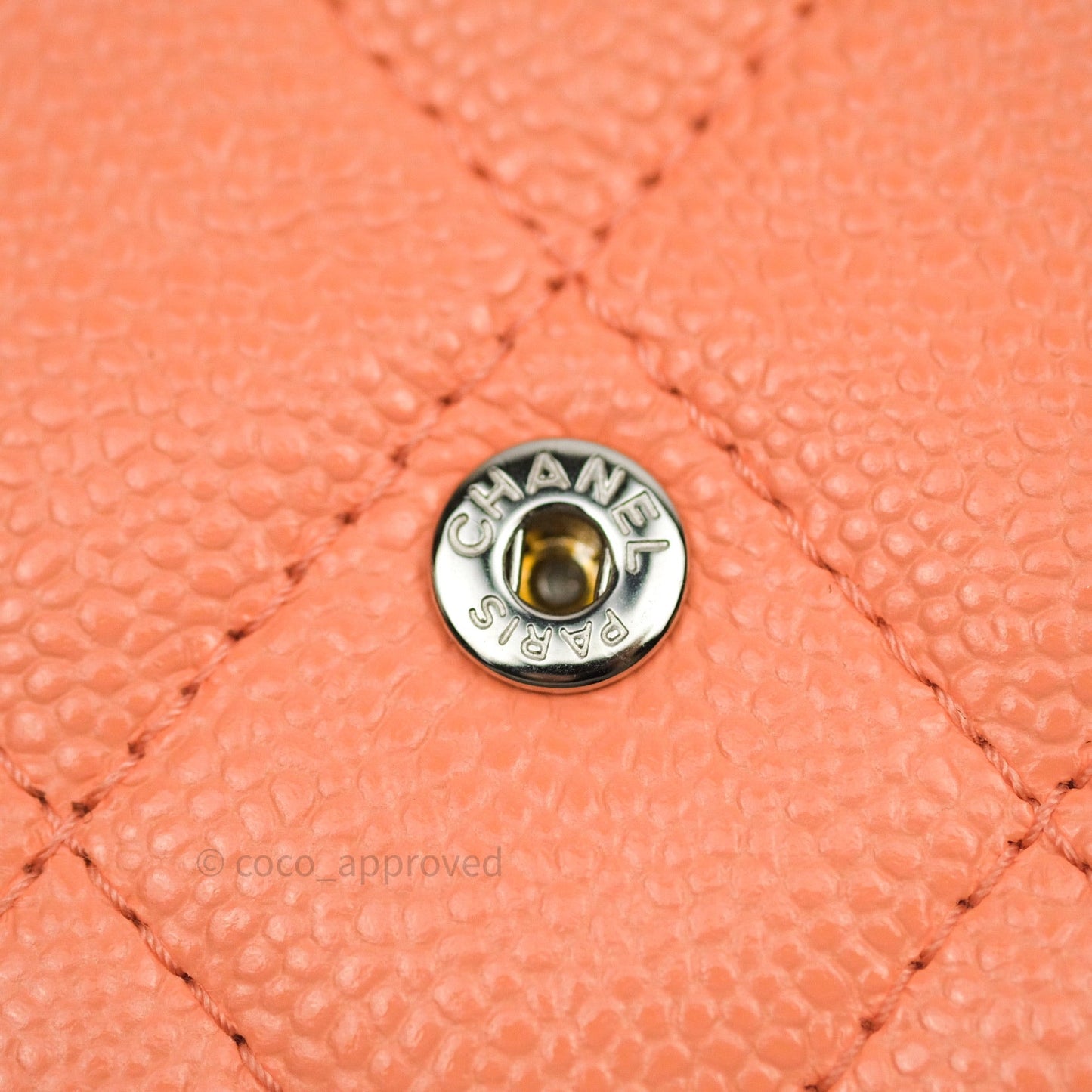Chanel Mini Wallet With Chain Salmon Pink Caviar Silver Hardware