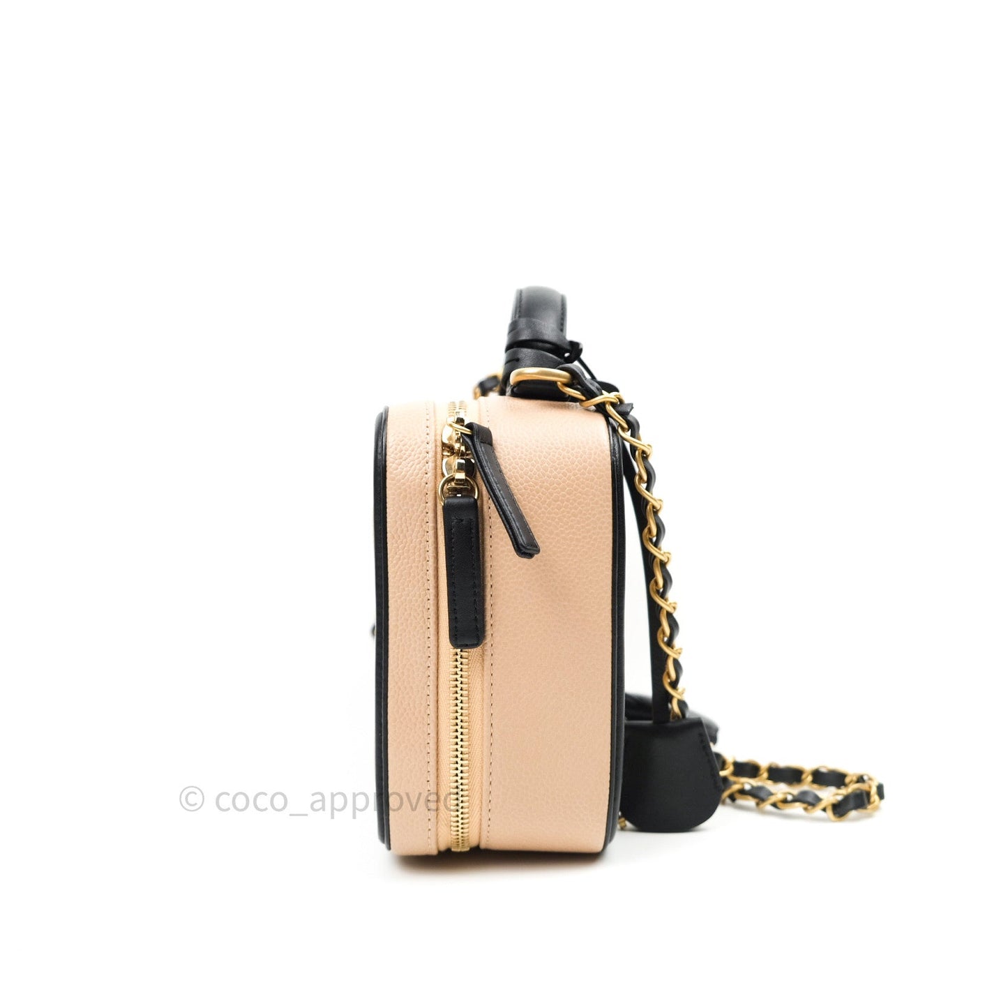 Chanel Quilted Medium CC Filigree Vanity Case Beige Caviar Gold Hardware