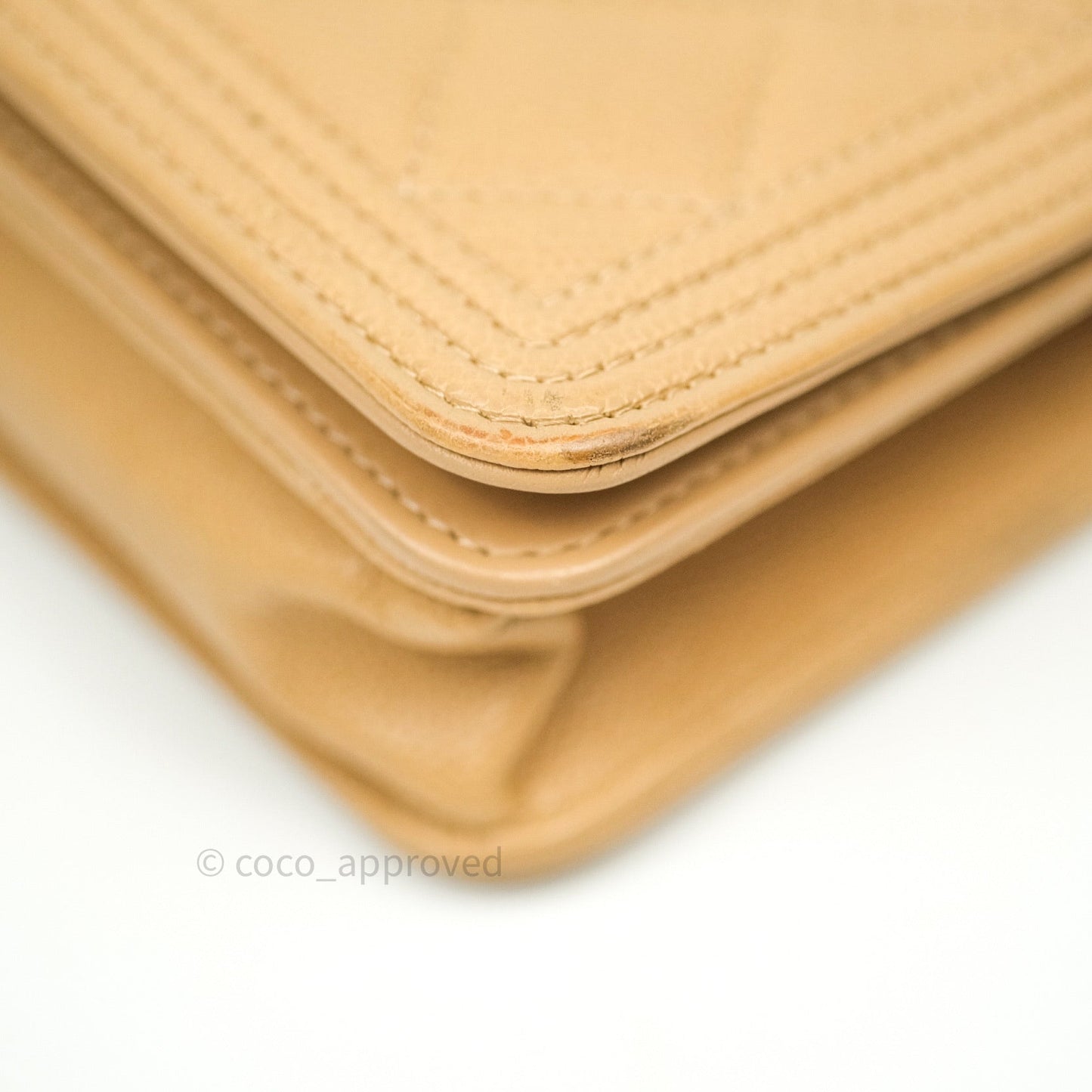 Chanel Quilted Boy Wallet on Chain WOC Beige Caviar Gold Hardware