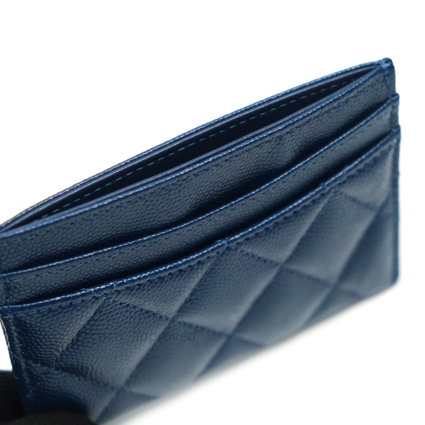Chanel Quilted Classic Navy Caviar Gold Hardware Flat Card Holder