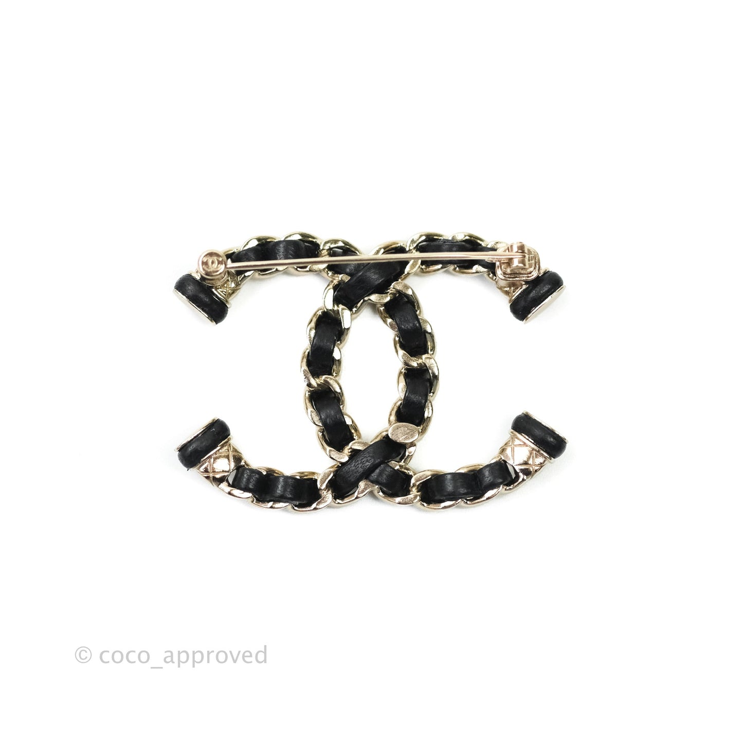 Chanel CC Black Lambskin Brooch in Gold Tone 21S