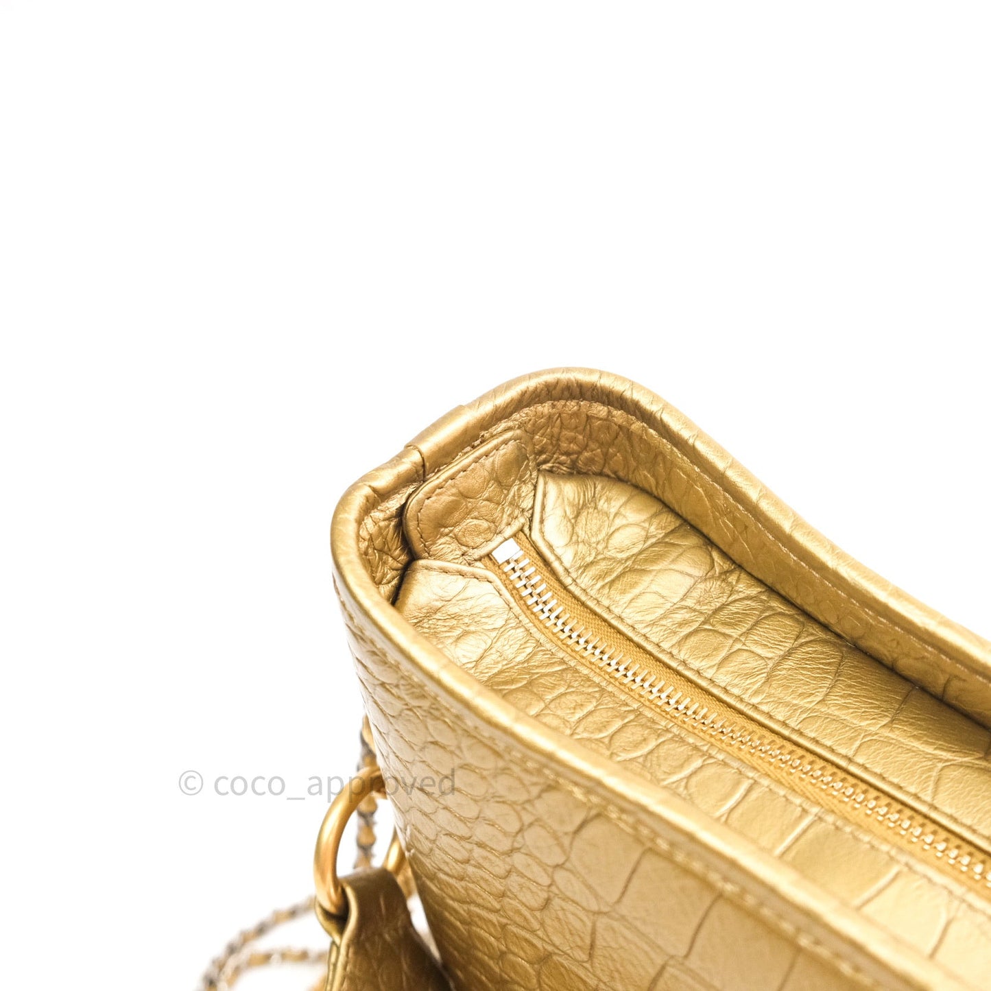 Chanel Crocodile Embossed Calfskin Medium Gabrielle Cocodile Hobo Gold