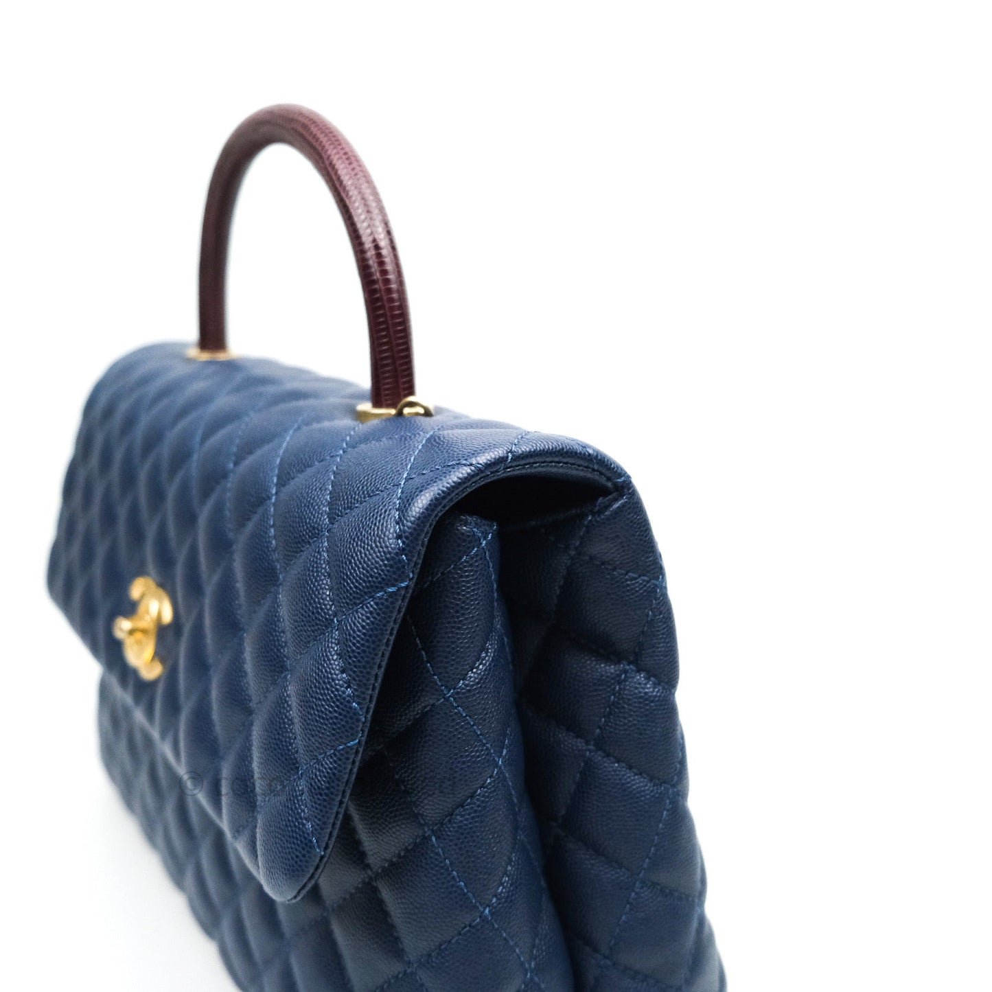 Chanel Quilted Medium Coco Handle Flap Navy Caviar Lizard Handle