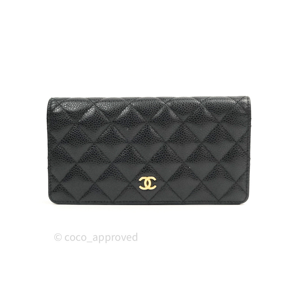 Chanel Quilted Yen Wallet Black Caviar Gold Hardware