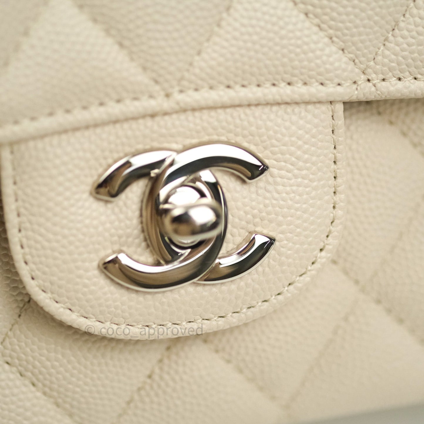 Chanel Classic M/L Medium Double Flap Quilted Ivory Caviar Silver Hardware