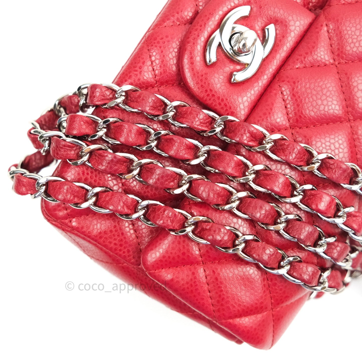 Chanel Quilted Mini Rectangular Red Caviar Silver Hardware