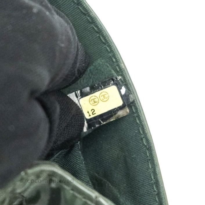 Chanel Mini Reissue 224 Army Green Patent Ruthenium Hardware Double Layer