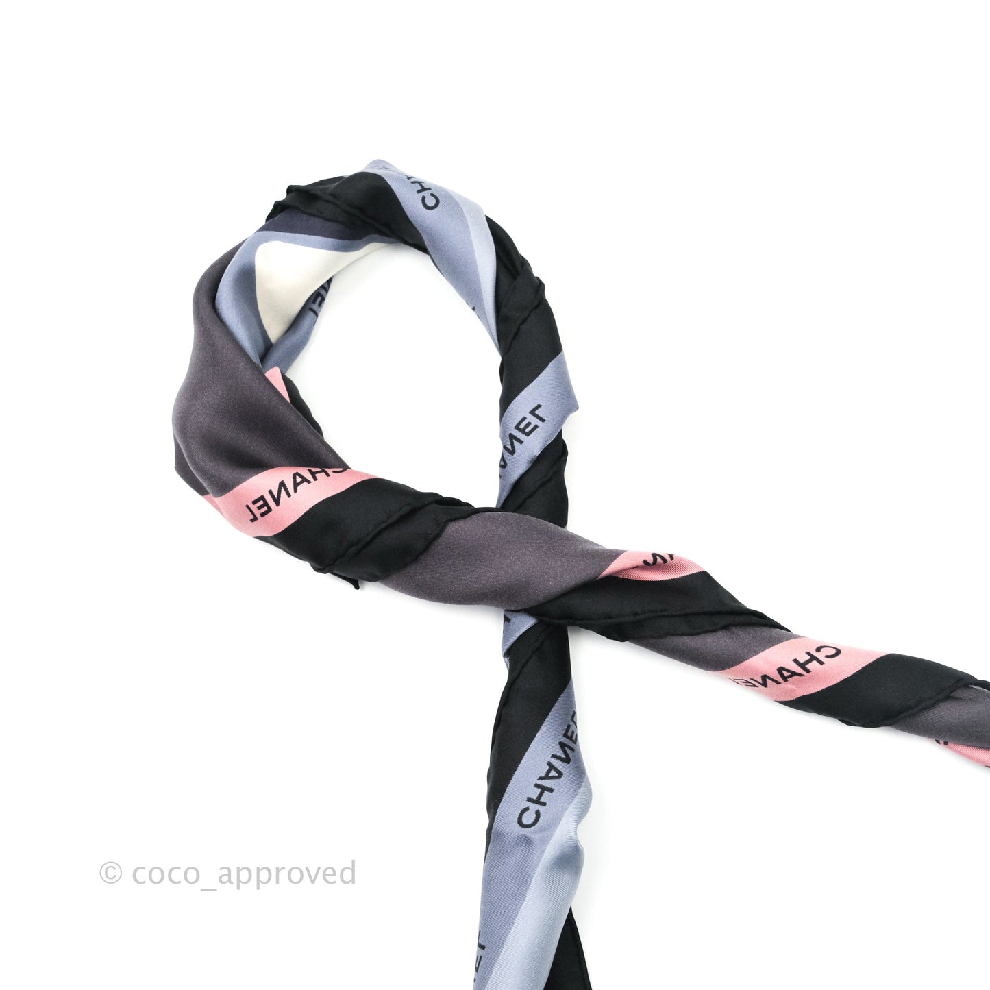 Chanel Square Silk Scarf Pink, Ecru & Black