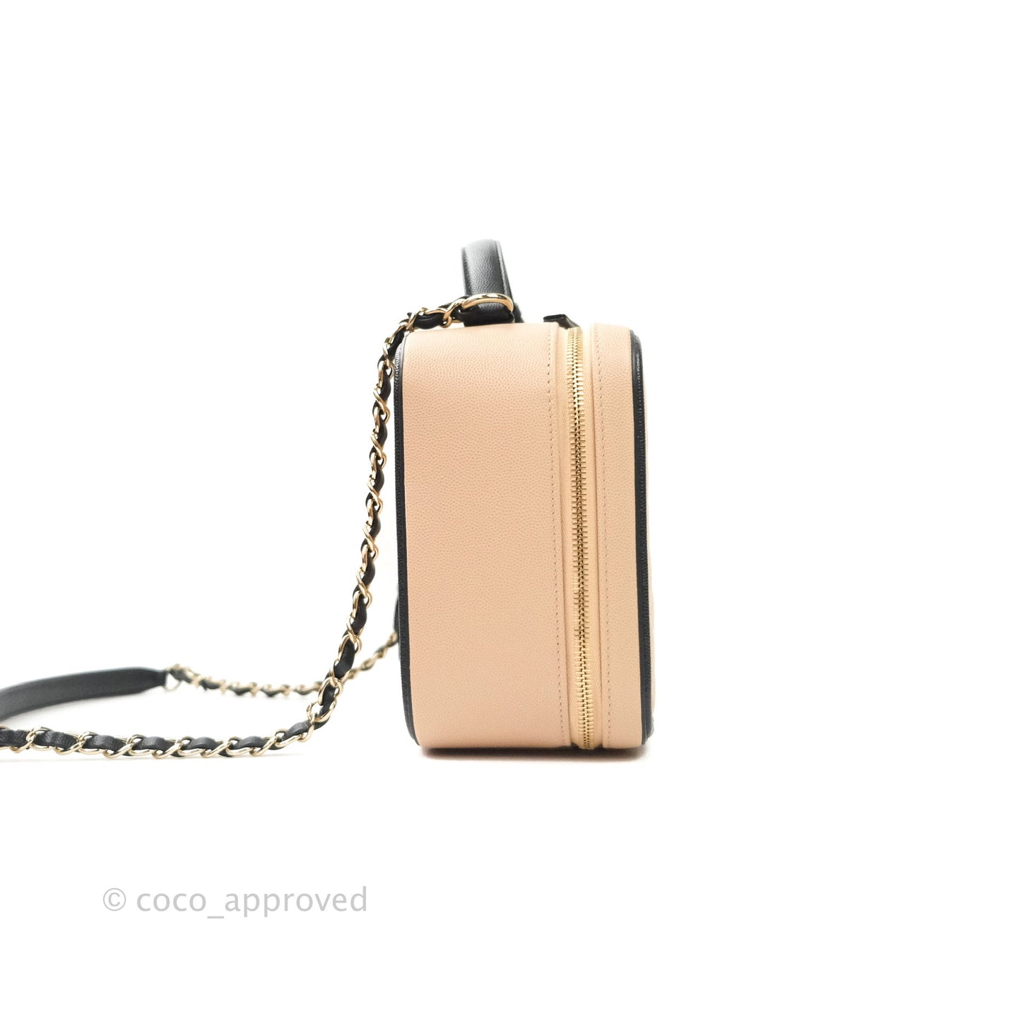 Chanel Quilted Large CC Filigree Vanity Case Beige Black Caviar