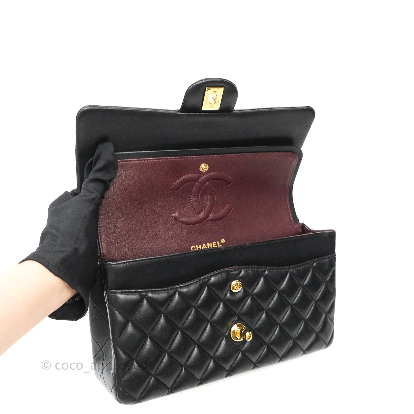 Chanel Classic M/L Medium Double Flap Bag Black Lambskin Gold Hardware