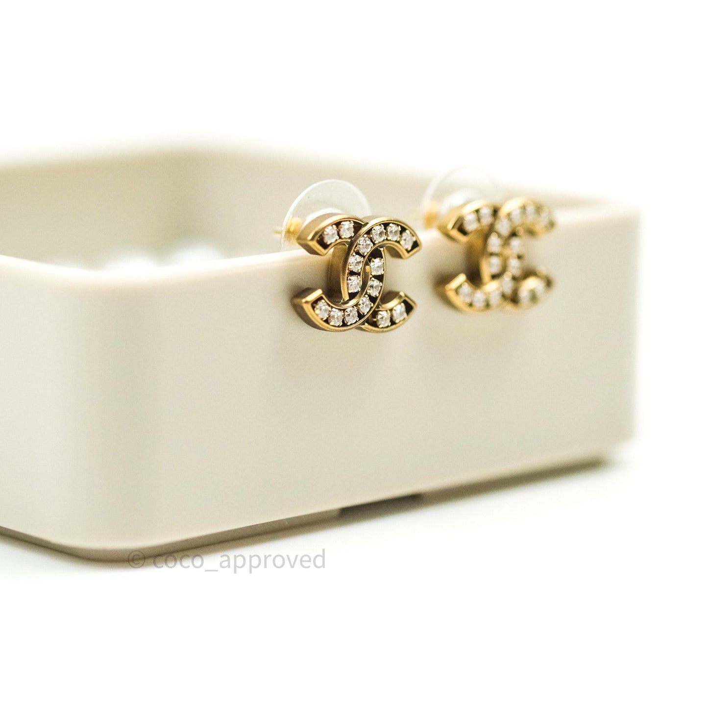 Chanel Crystal CC Earrings Gold Tone