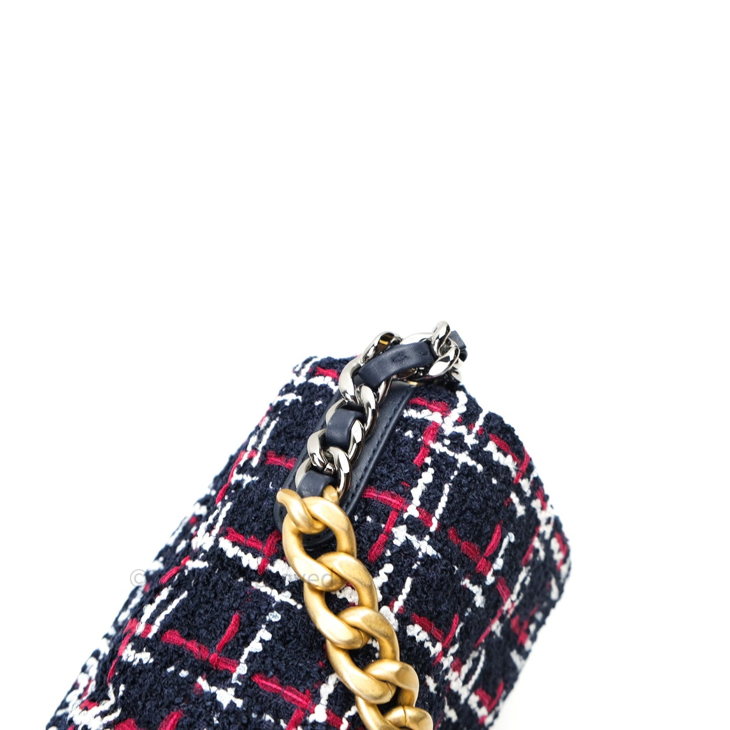 Chanel 19 Small Tweed Red Navy Mixed Hardware