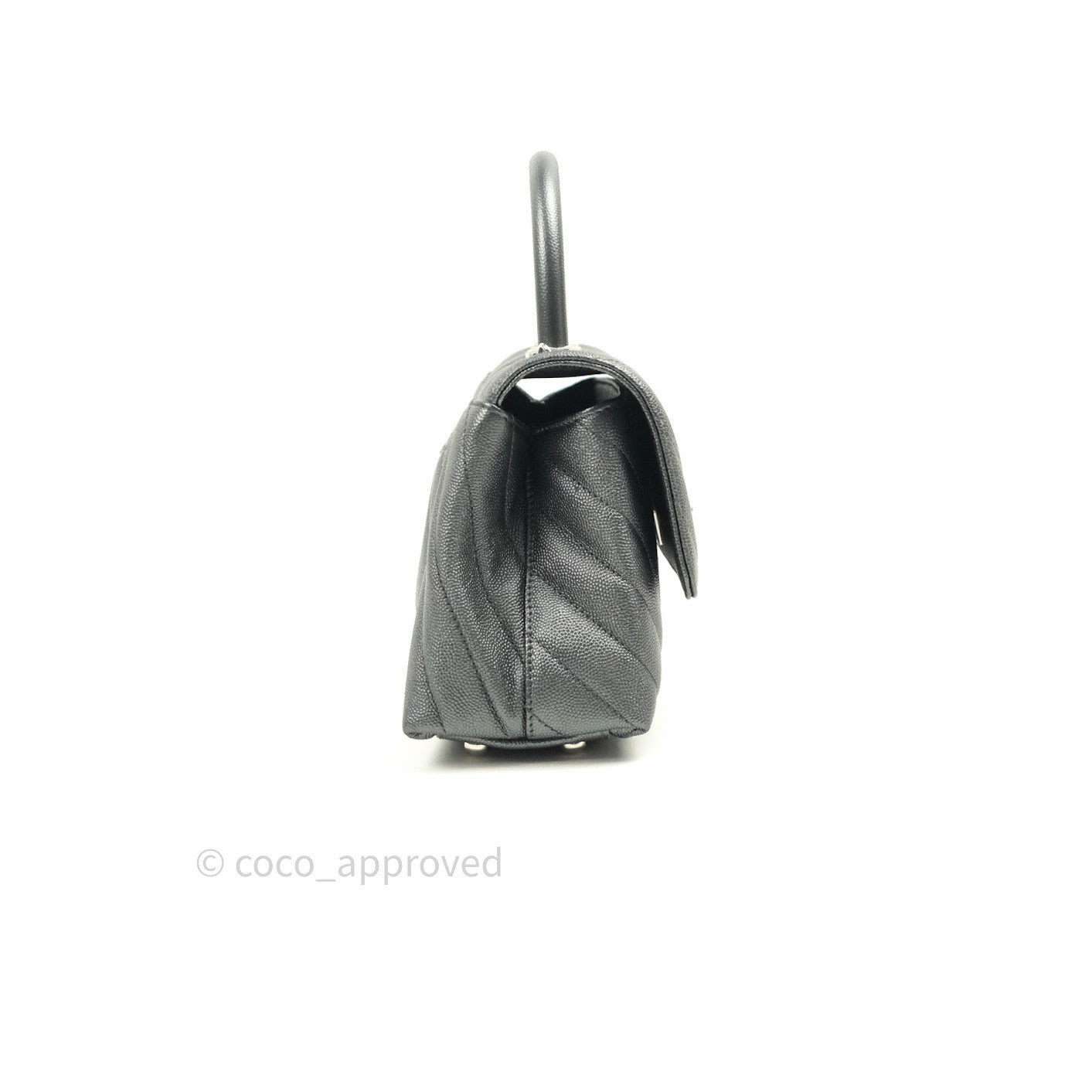 Chanel Coco Handle Chevron Mini Dark Grey Caviar Quilted Dark Silver Hardware
