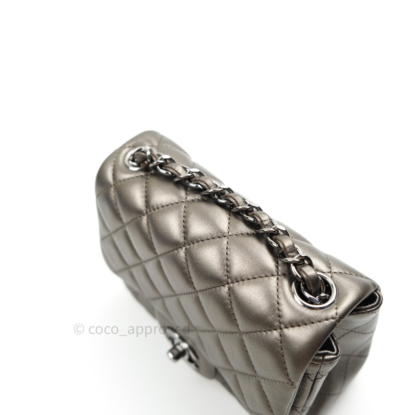 Chanel Mini Square Metallic Dark Grey Lambskin Dark Silver Hardware