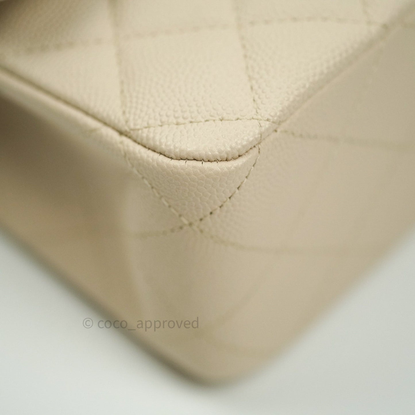 Chanel Classic M/L Medium Double Flap Quilted Ivory Caviar Silver Hardware