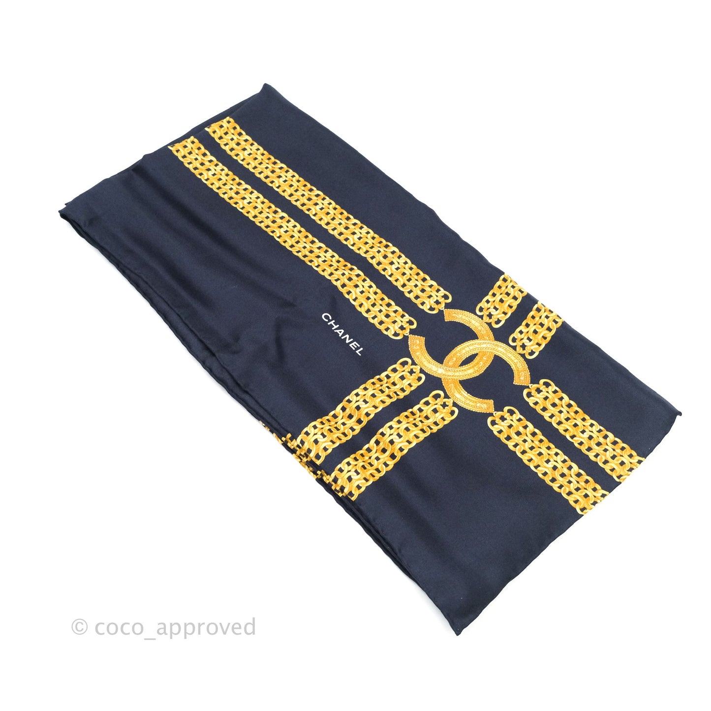 Chanel Square Silk Scarf Gold and Navy