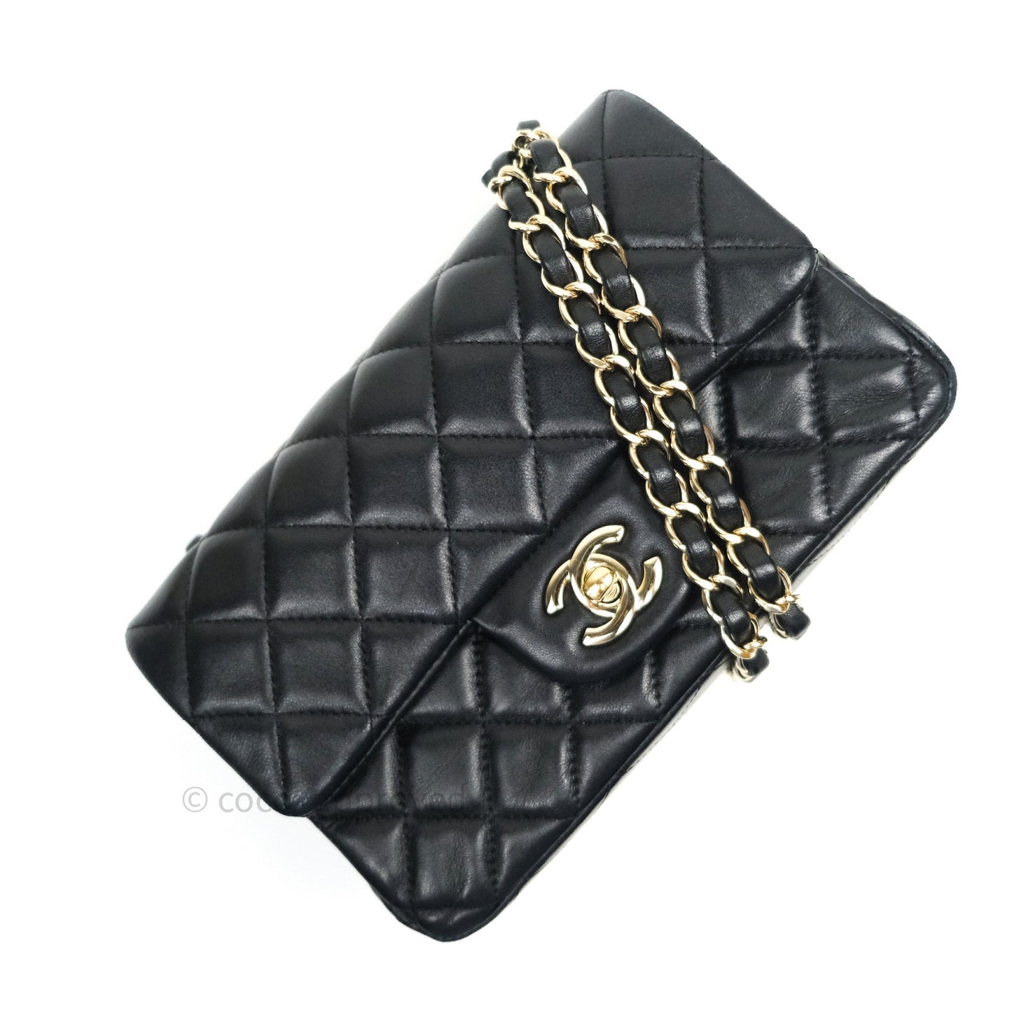 Chanel Quilted Mini Rectangular Black Lambskin Gold Hardware