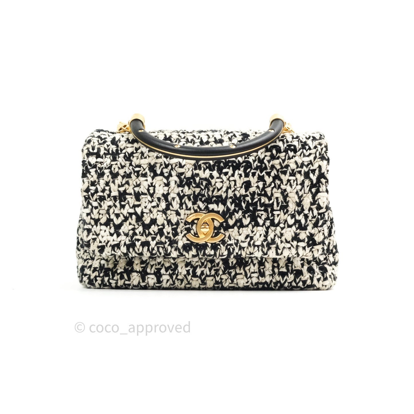 Chanel Flap Bag Tweed Black White Crochet Top Handle
