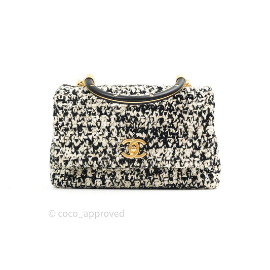Chanel Flap Bag Tweed Black White Crochet Top Handle