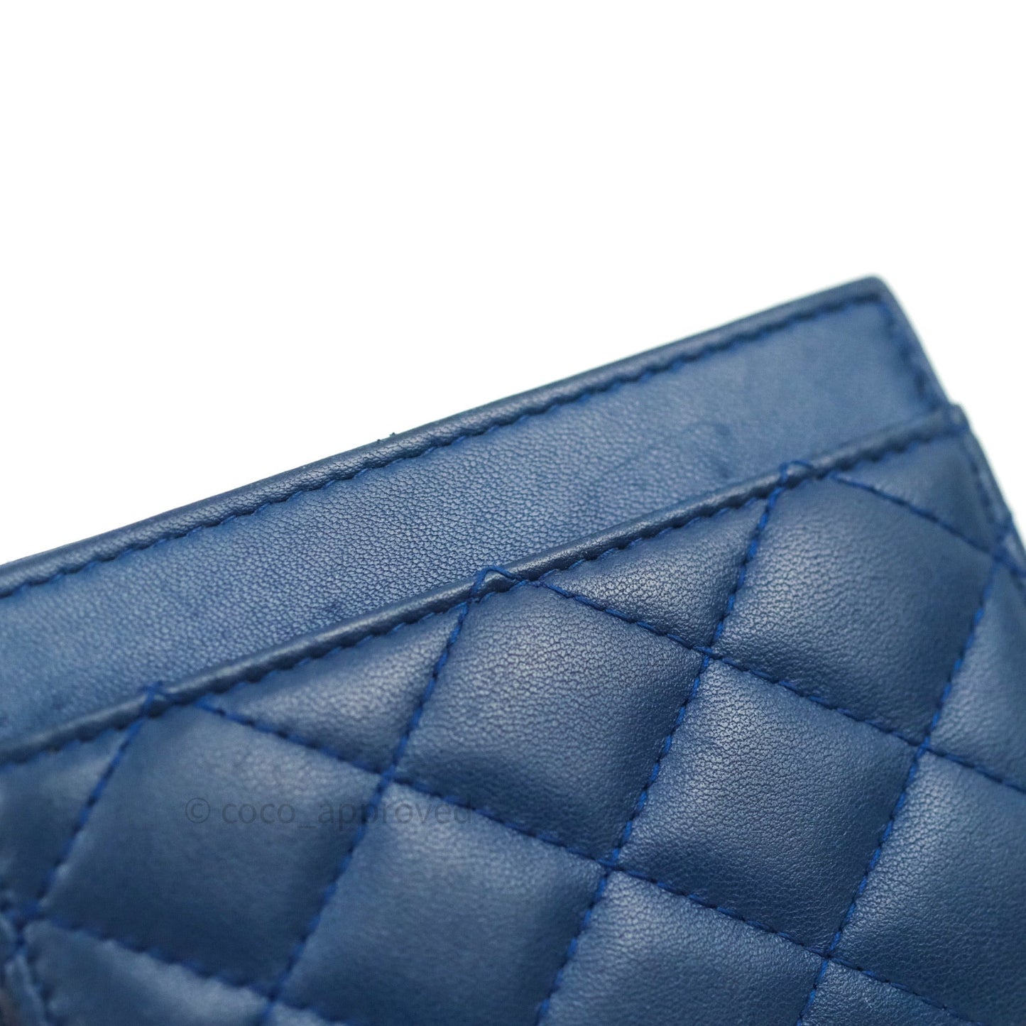 Chanel Blue Card Holder Lambskin Silver Hardware