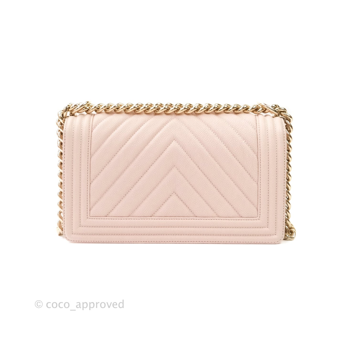 Chanel Boy Chevron Medium Pale Pink Caviar Gold Hardware