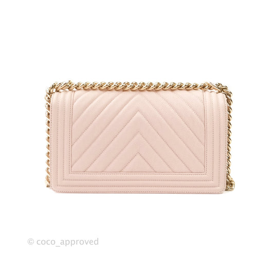 Chanel Boy Chevron Medium Pale Pink Caviar Gold Hardware