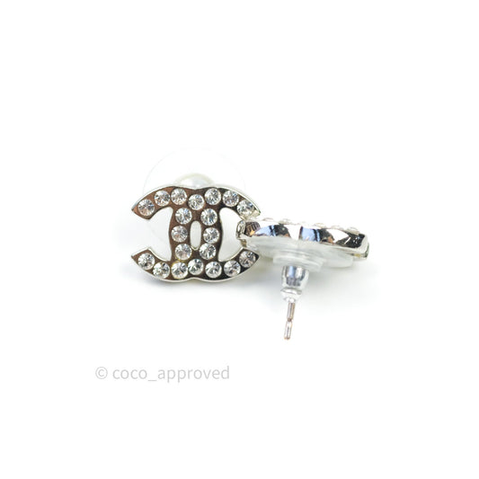 Chanel Crystal CC Earrings Silver Tone