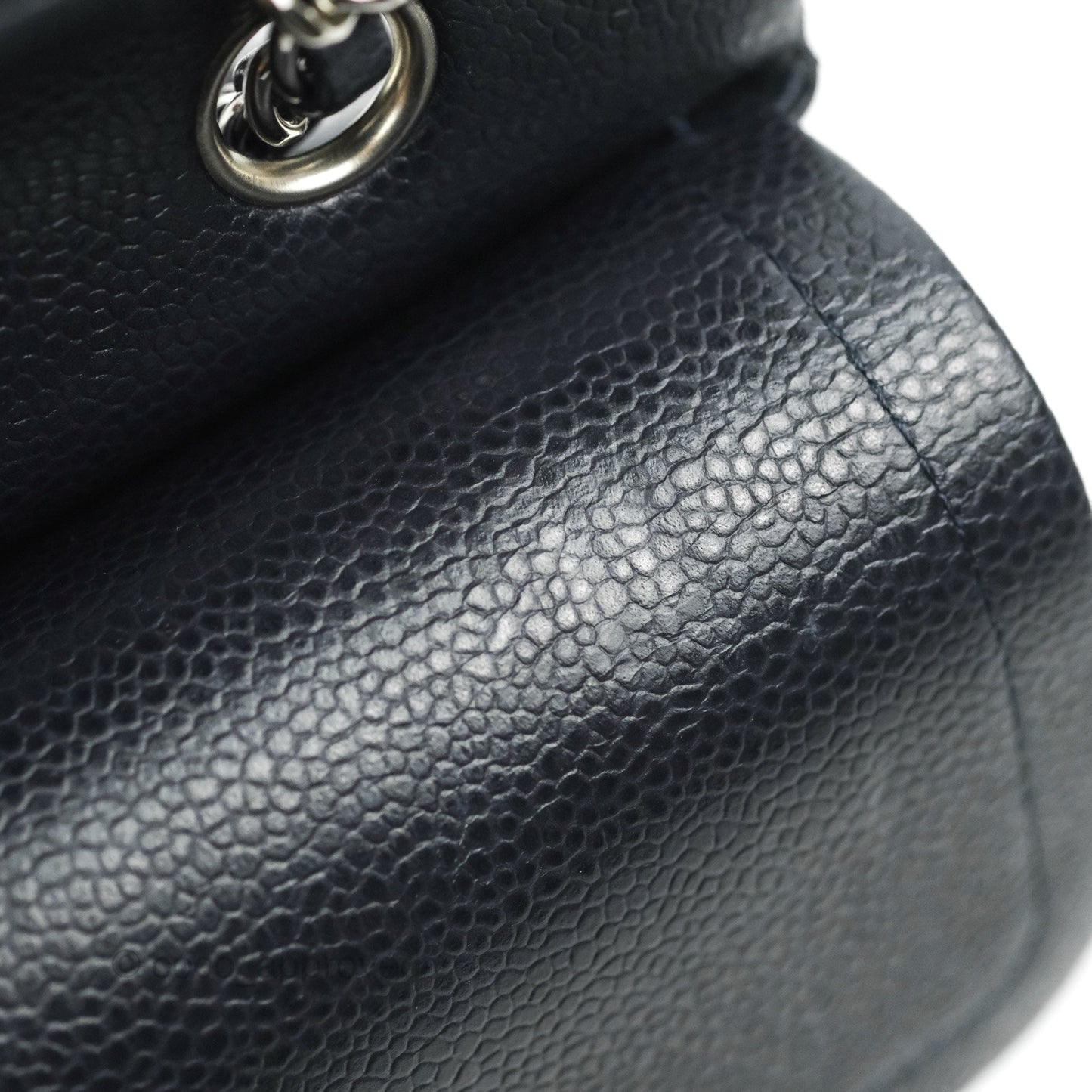 Chanel Quilted M/L Medium Double Flap Very Dark Navy Caviar Silver Hardware