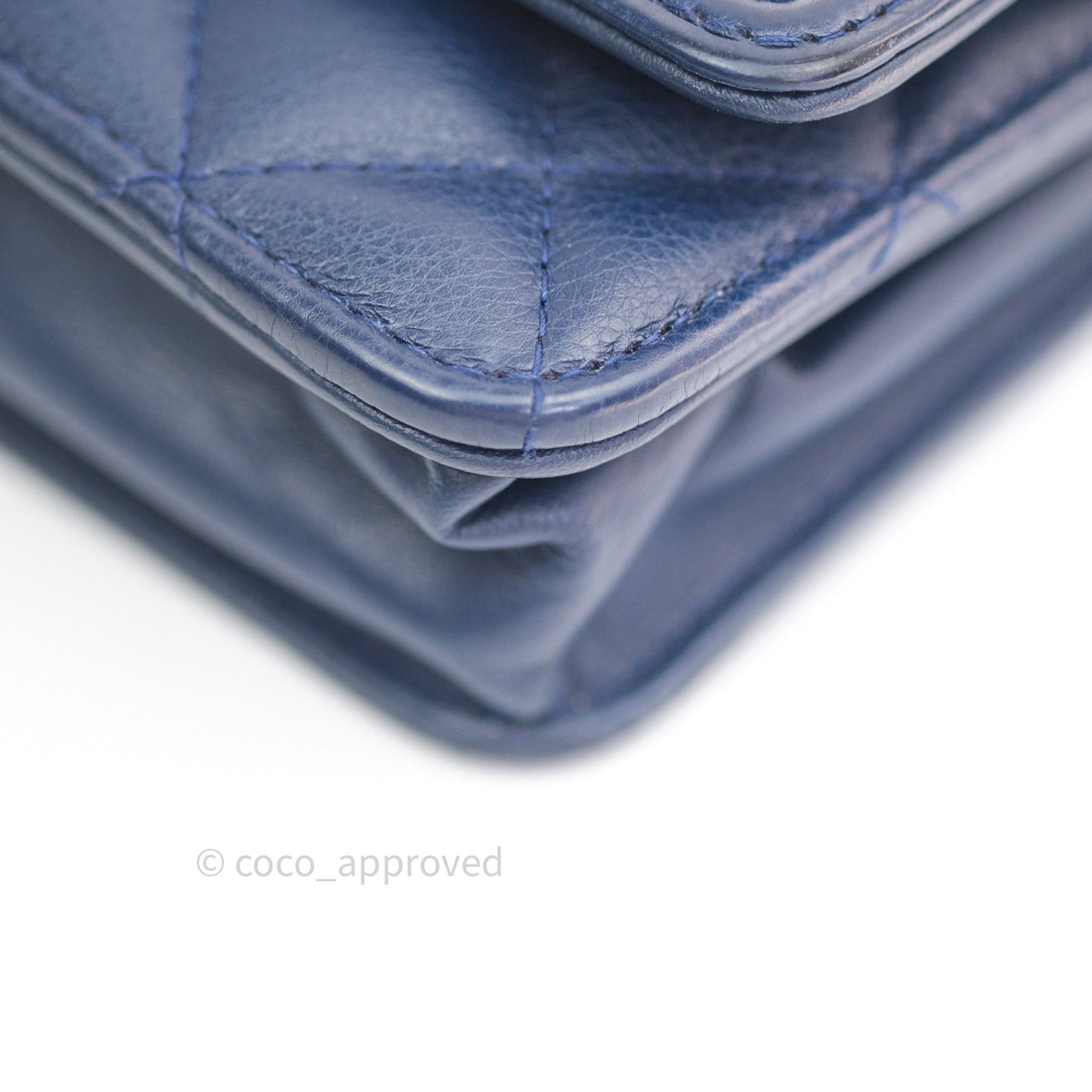 Chanel Quilted Boy Wallet on Chain WOC Blue Grained Calfskin Ruthenium Hardware