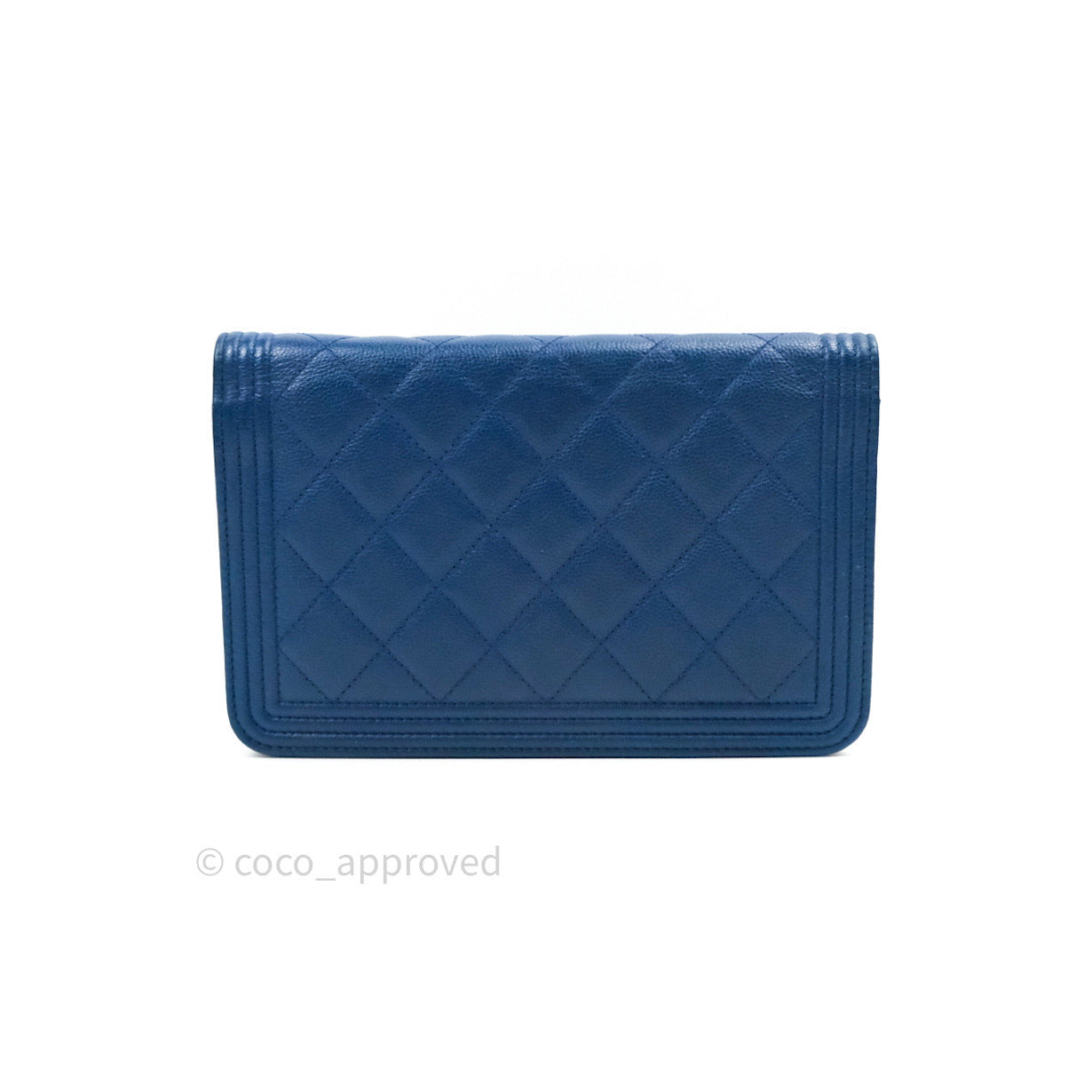Chanel Quilted Boy Wallet on Chain WOC Blue Caviar Gold Hardware