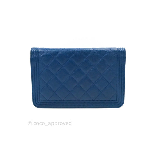 Chanel Quilted Boy Wallet on Chain WOC Blue Caviar Gold Hardware