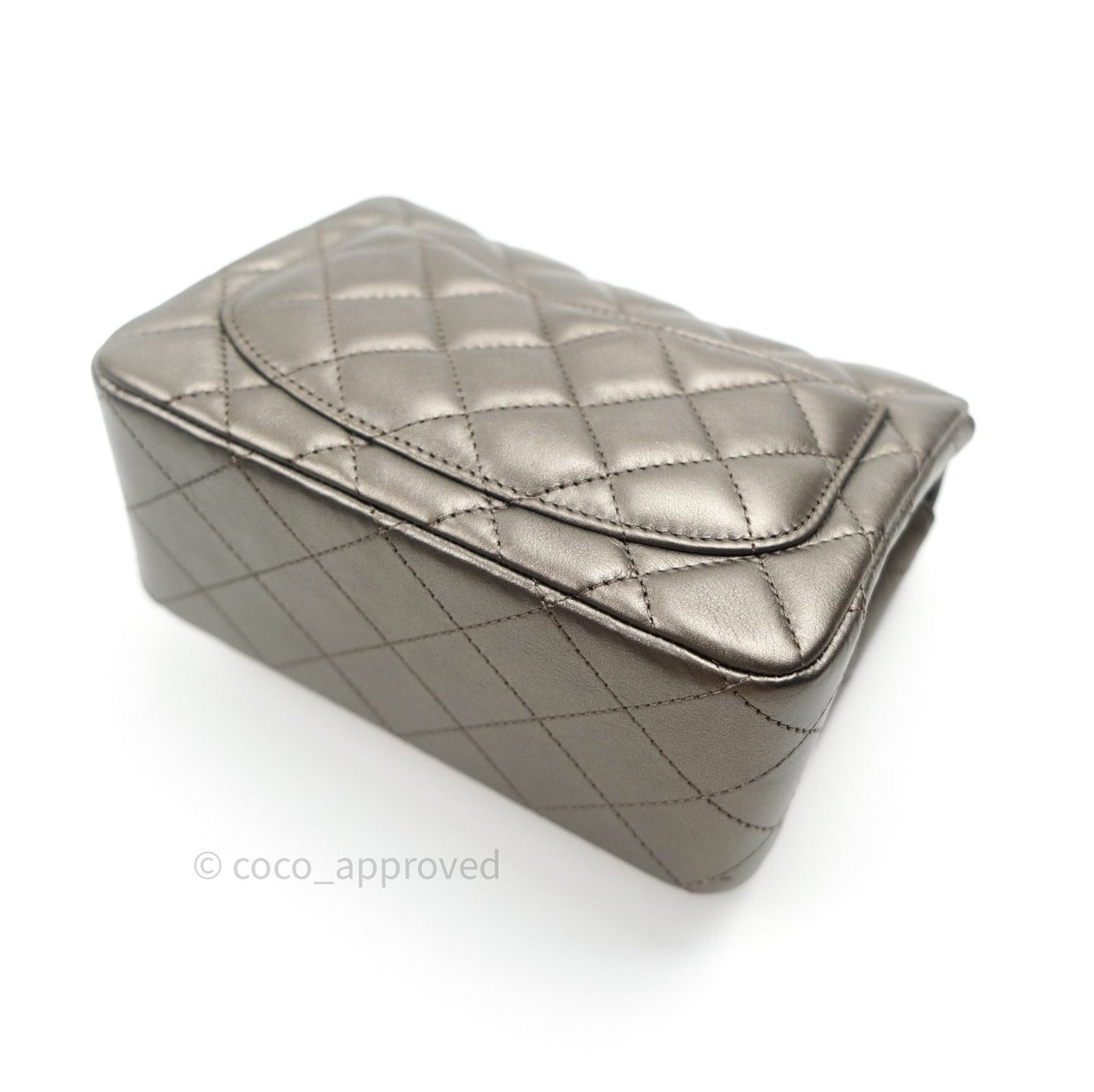 Chanel Mini Square Metallic Dark Grey Lambskin Dark Silver Hardware