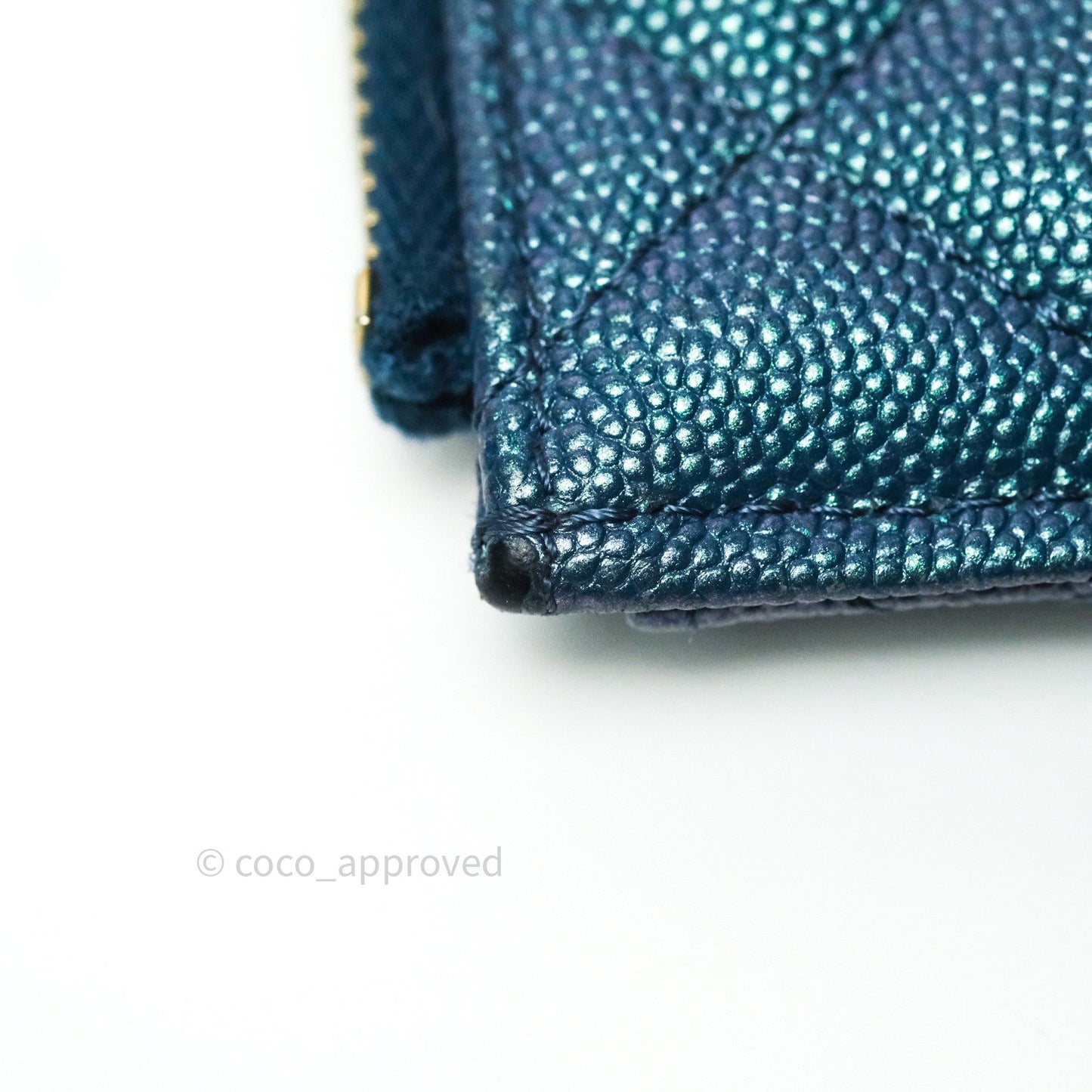 Chanel Iridescent Caviar O Case Phone Case Pouch Card Holder Blue Light Gold Hardware