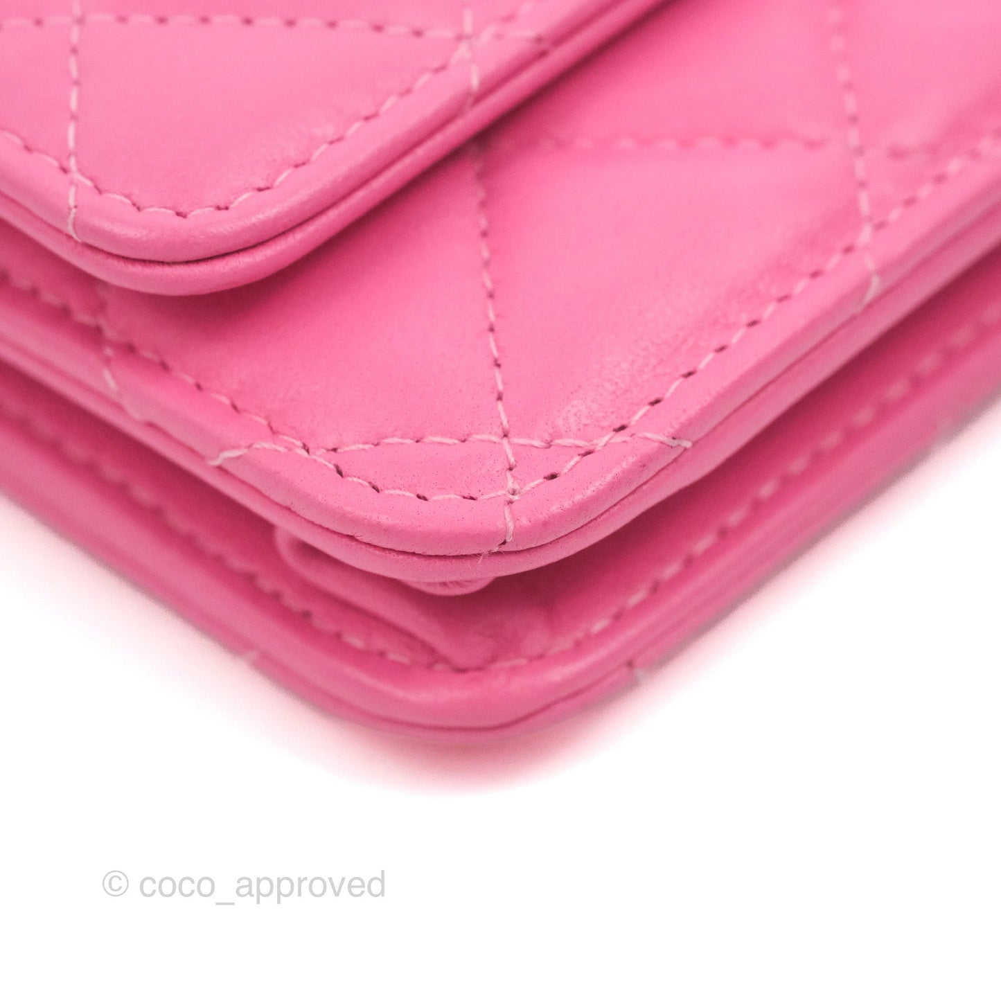 Chanel Quilted Pearl Crush Wallet on Chain WOC Pink Lambskin Aged Gold Hardware