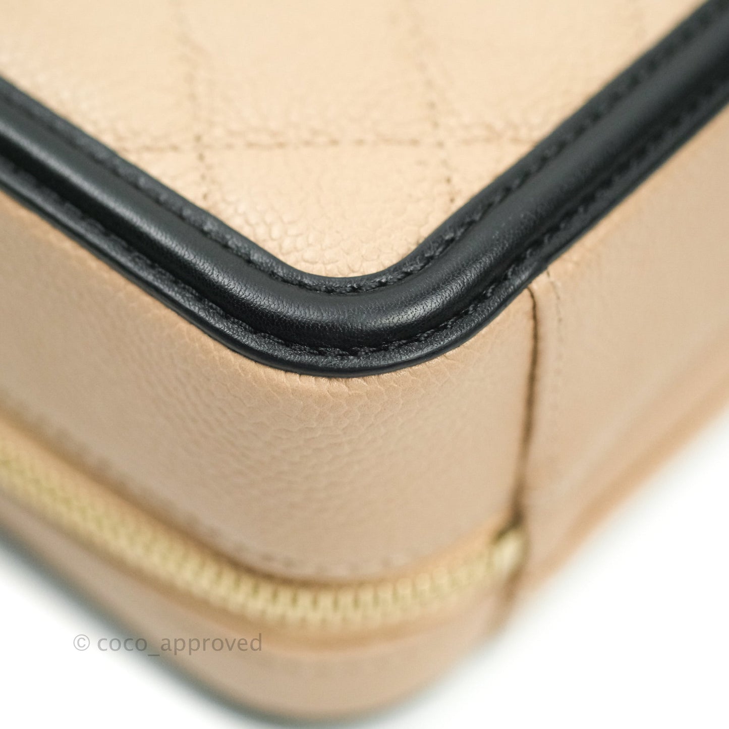 Chanel Quilted Small CC Filigree Vanity Case Beige Black Caviar
