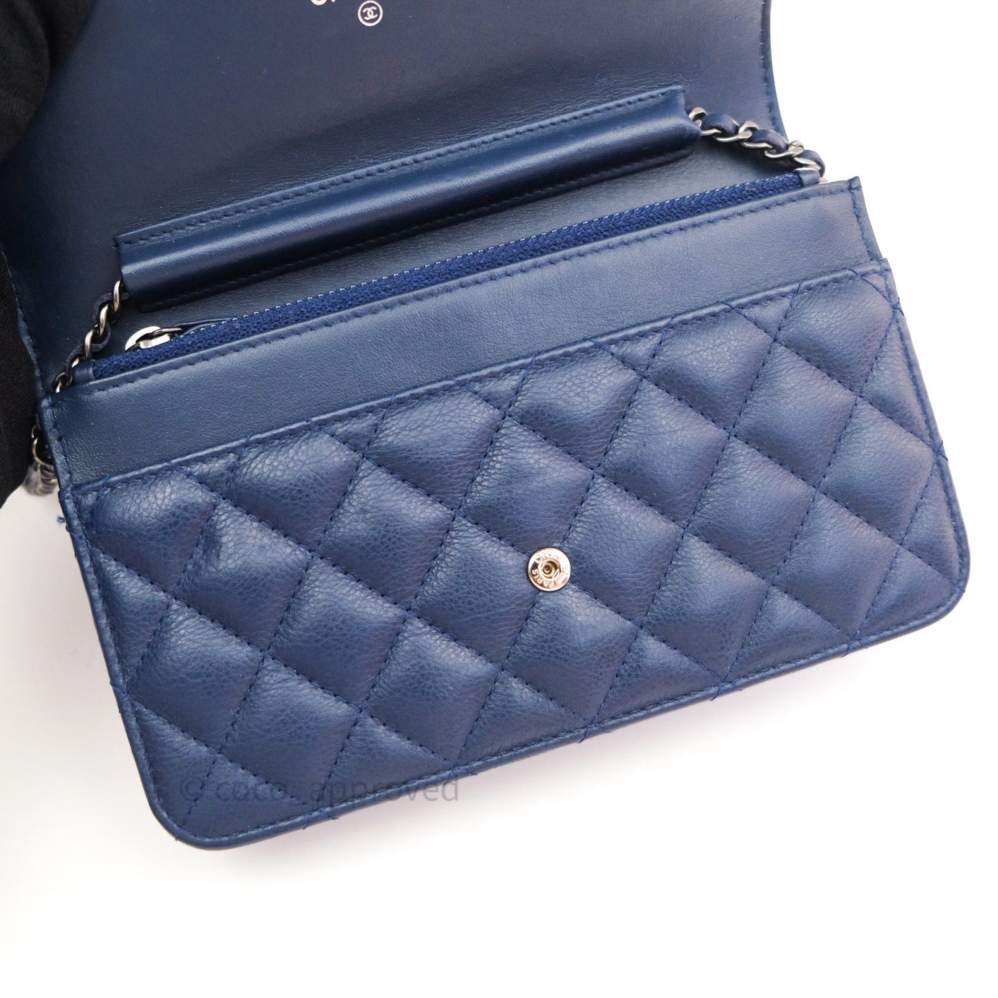 Chanel Quilted Boy Wallet on Chain WOC Blue Grained Calfskin Ruthenium Hardware