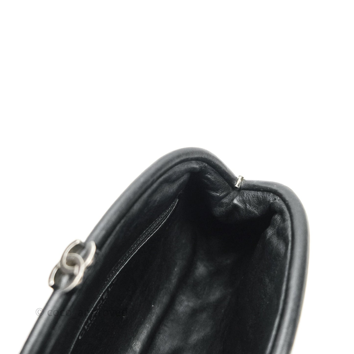 Chanel Quilted Timeless Kisslock Clutch Black Lambskin Silver Hardware