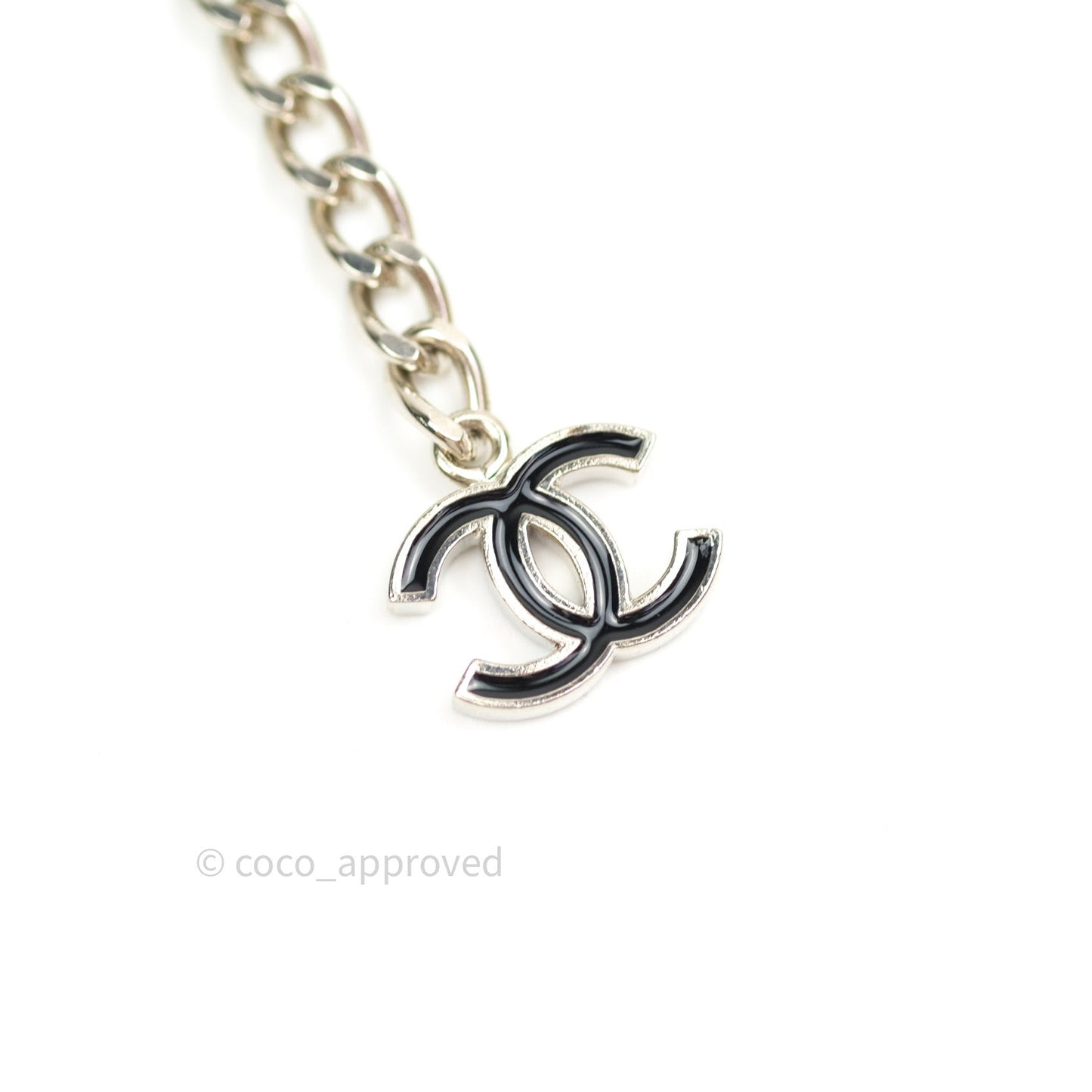 Chanel Black Enamel and Silvertone Chain CC Logo Belt