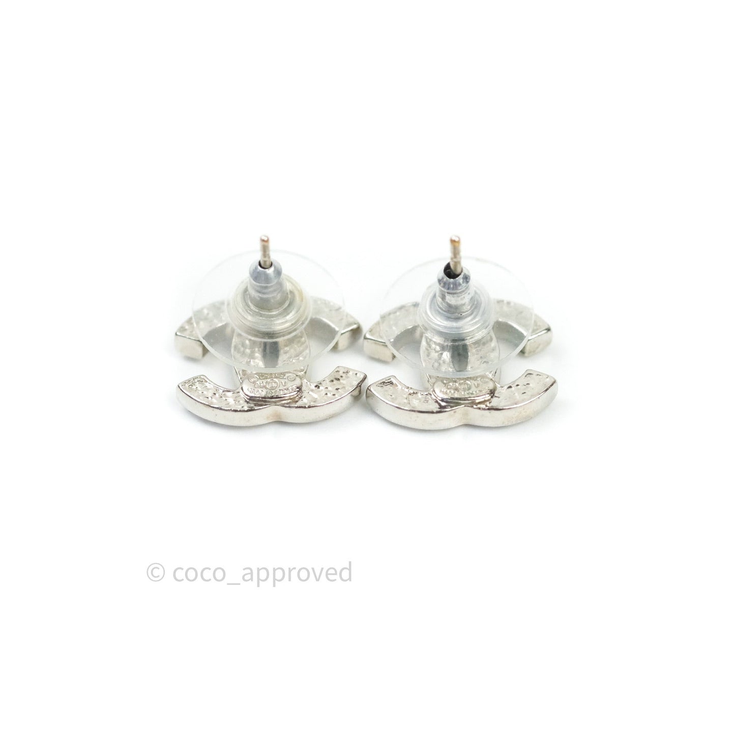 Chanel Crystal CC Earrings Silver Tone