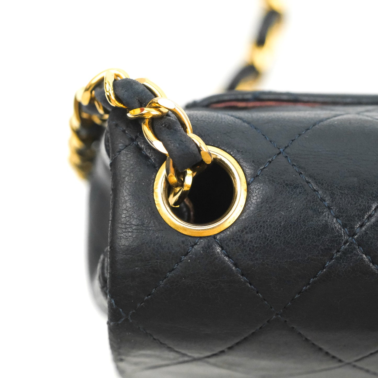 Chanel Vintage Mini Square Navy Lambskin 24K Gold Hardware