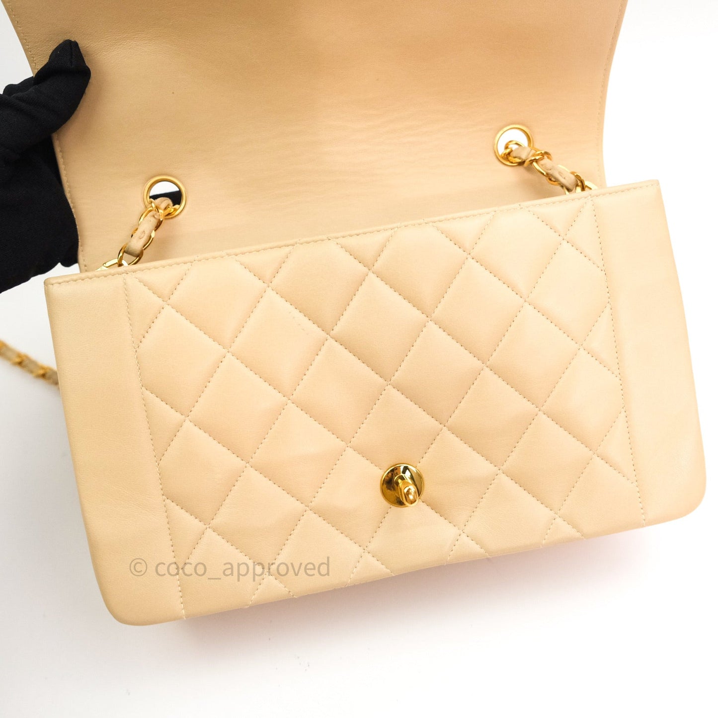 Chanel Diana Quilted Beige Lambskin Medium Vintage 24K Gold Hardware