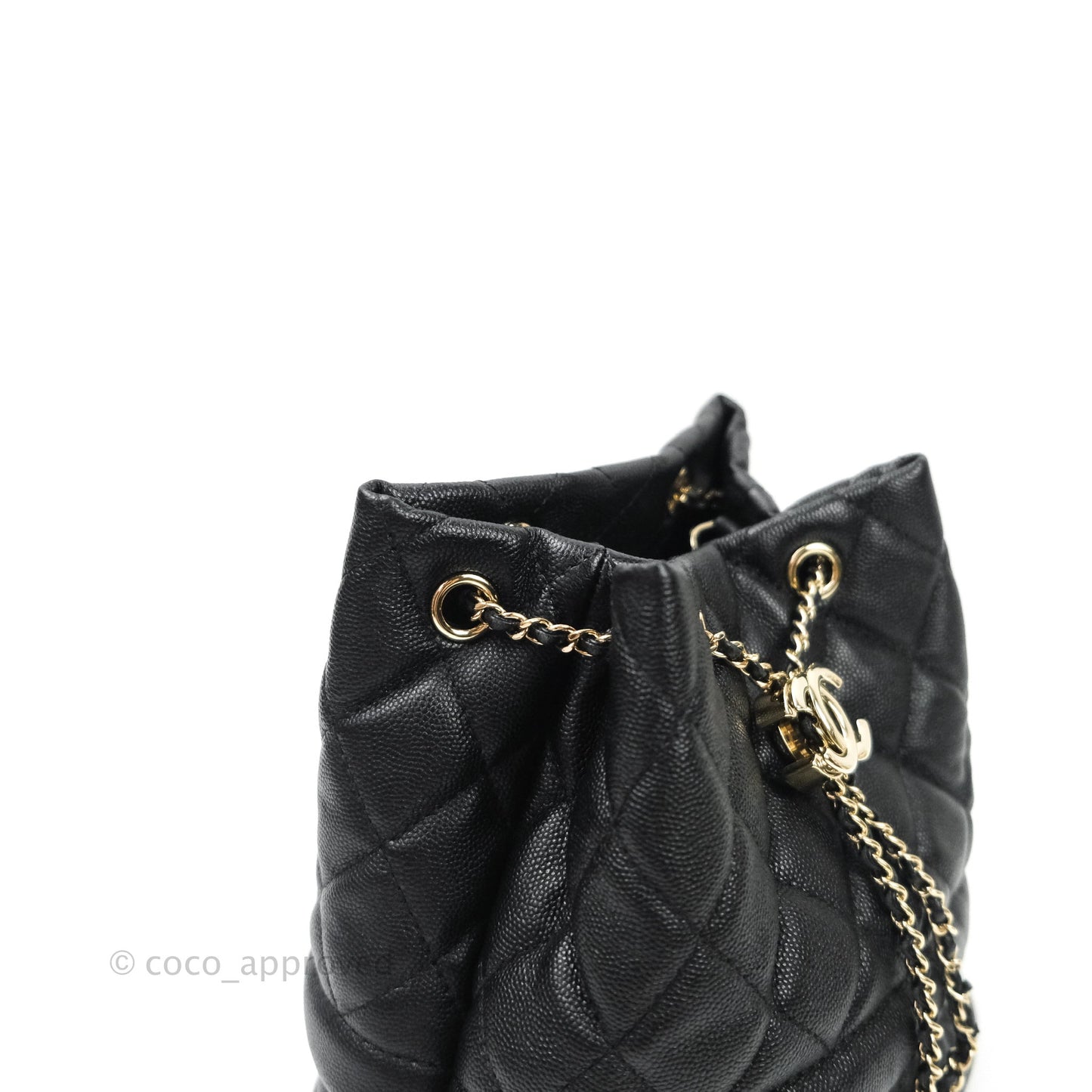 Chanel Caviar Quilted Rolled Up Bucket Drawstring Bag Black Gold Hardware
