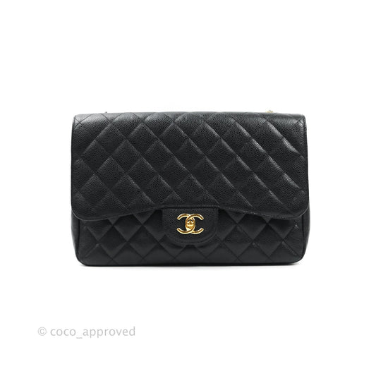Chanel Jumbo Single Flap Black Caviar Gold Hardware⁣⁣