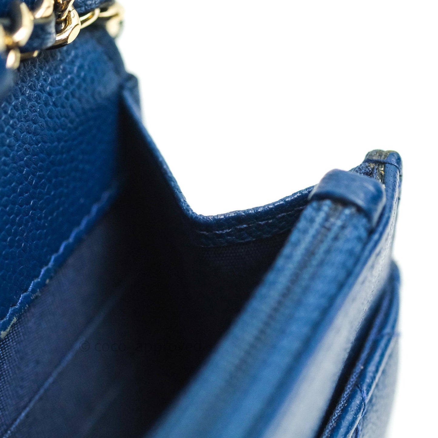 Chanel Quilted Boy Wallet on Chain WOC Blue Caviar Gold Hardware